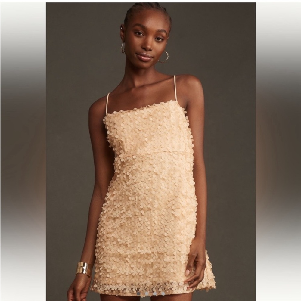 Anthropologie 3D Floral Embellishment Mini Dress Peach